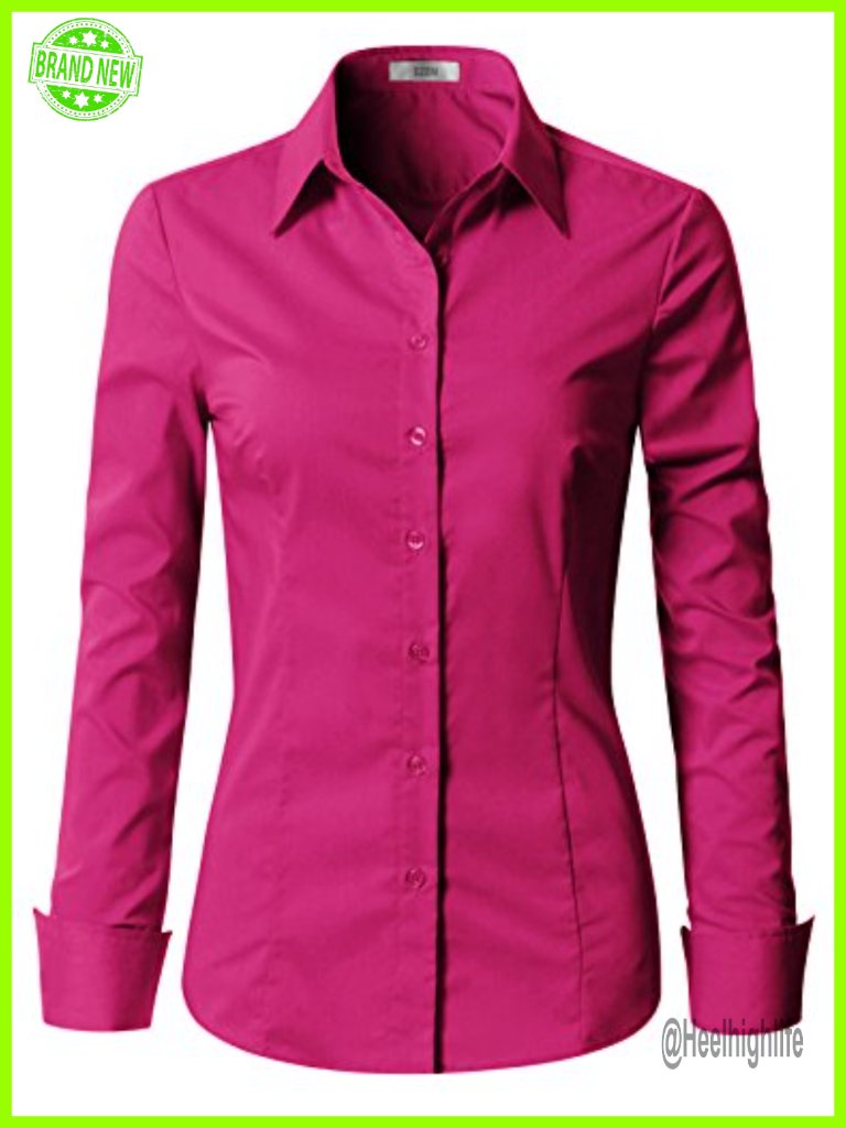 Slim Fit Long Sleeve Stretchy Button Down Collar Shirt Blouse